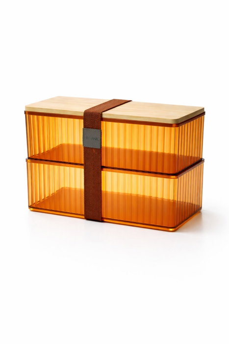 Hermia Set de Cajas de Almacenamiento Ámbar con Tapa de Bambú